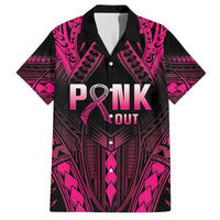 Breast Cancer Pink Out Family Matching Off Shoulder Short Dress and Hawaiian Shirt Polynesian Art Tattoo Black Version