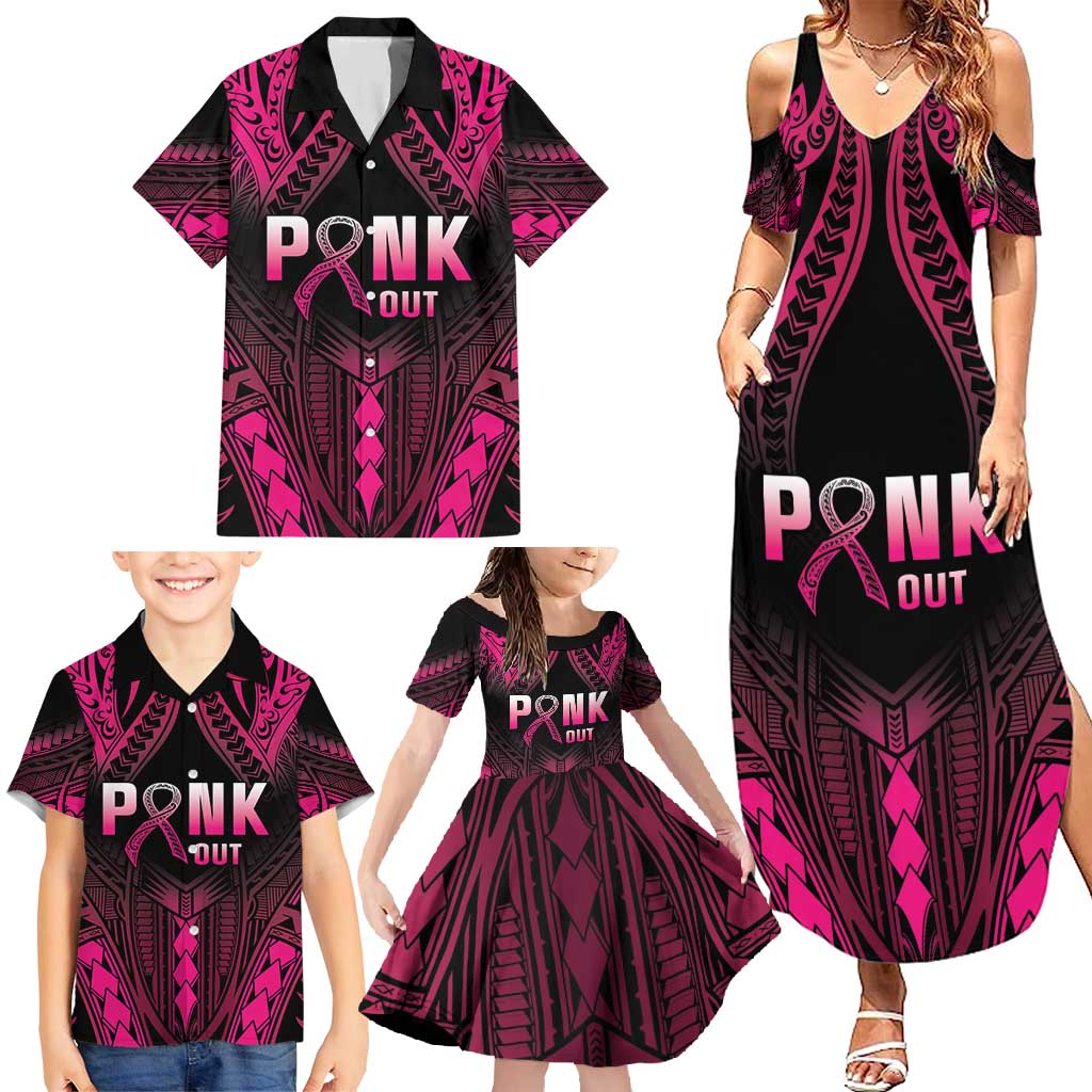 Breast Cancer Pink Out Family Matching Summer Maxi Dress and Hawaiian Shirt Polynesian Art Tattoo Black Version LT05 - Polynesian Pride