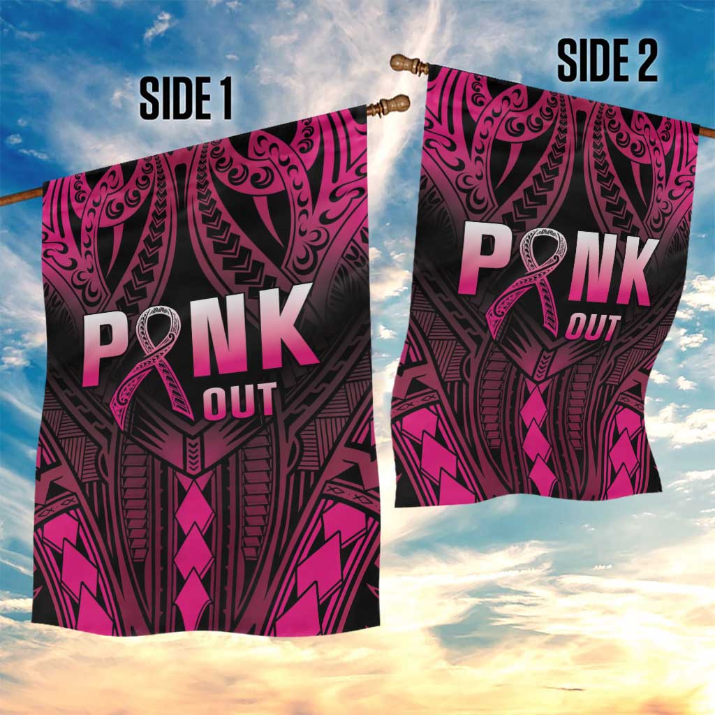 Breast Cancer Pink Out Garden Flag Polynesian Art Tattoo Black Version