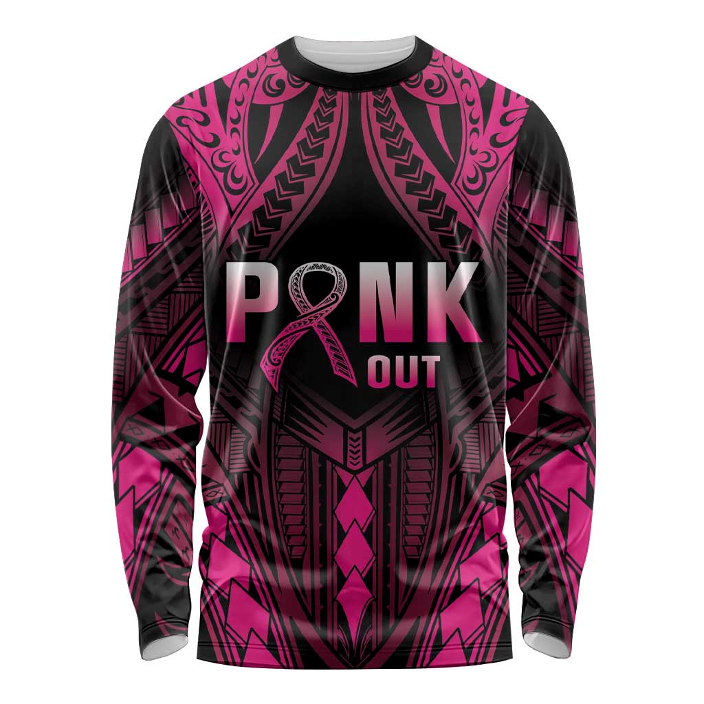 Breast Cancer Pink Out Long Sleeve Shirt Polynesian Art Tattoo Black Version LT05 Unisex Black - Polynesian Pride