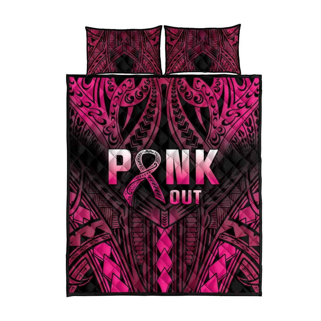 Breast Cancer Pink Out Quilt Bed Set Polynesian Art Tattoo Black Version
