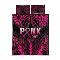 Breast Cancer Pink Out Quilt Bed Set Polynesian Art Tattoo Black Version