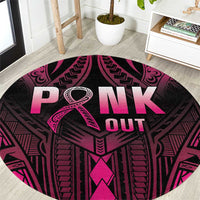 Breast Cancer Pink Out Round Carpet Polynesian Art Tattoo Black Version LT05 Black - Polynesian Pride