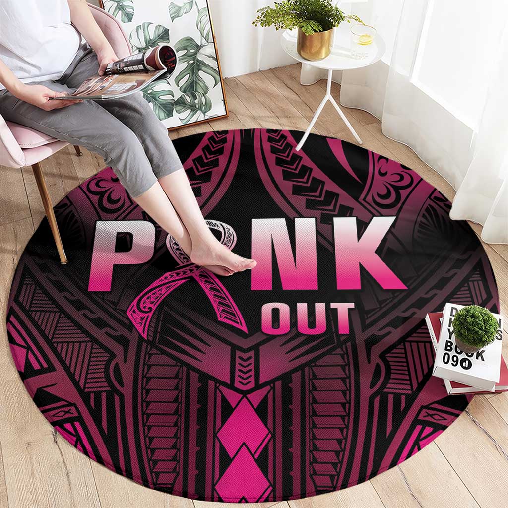Breast Cancer Pink Out Round Carpet Polynesian Art Tattoo Black Version LT05 - Polynesian Pride