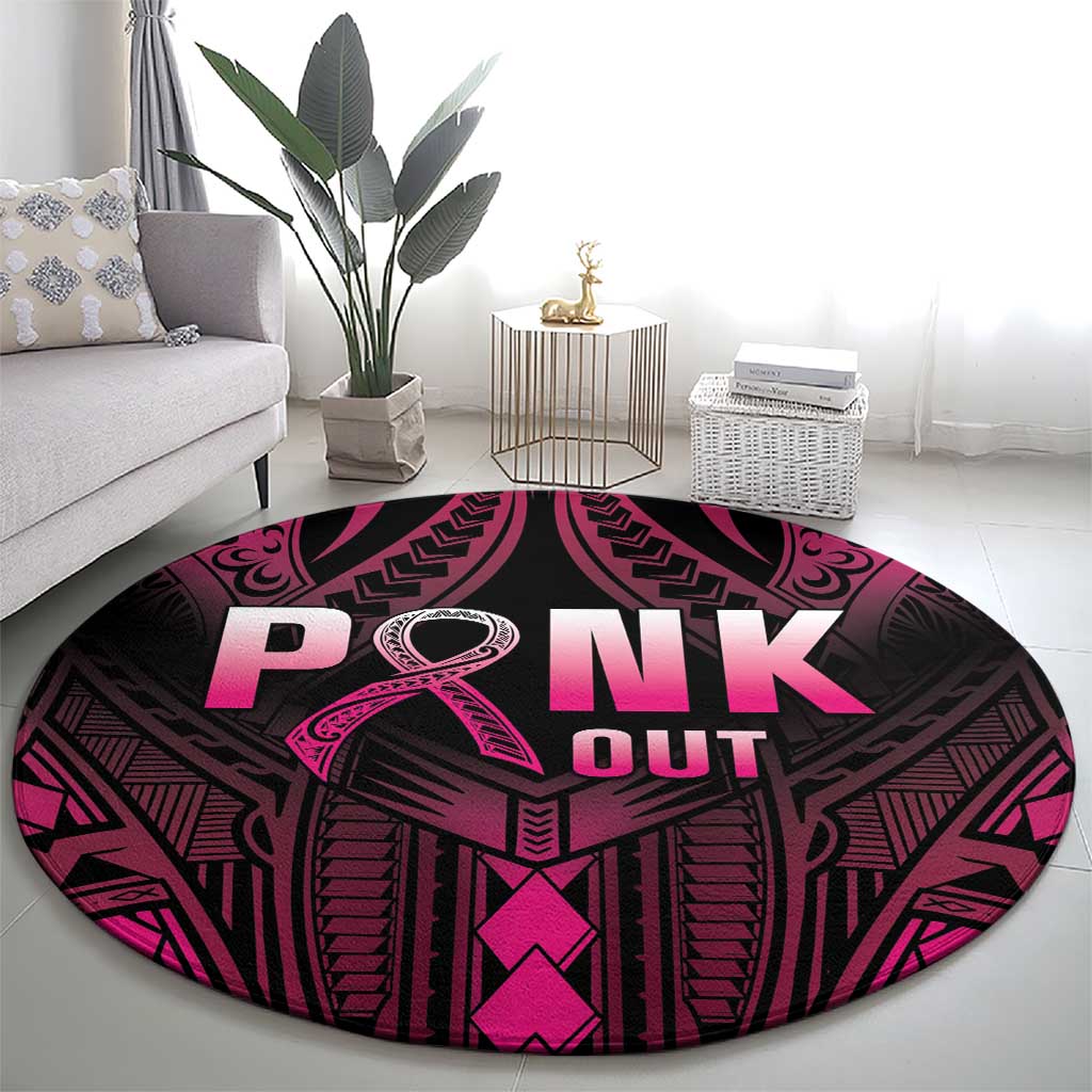 Breast Cancer Pink Out Round Carpet Polynesian Art Tattoo Black Version LT05 - Polynesian Pride