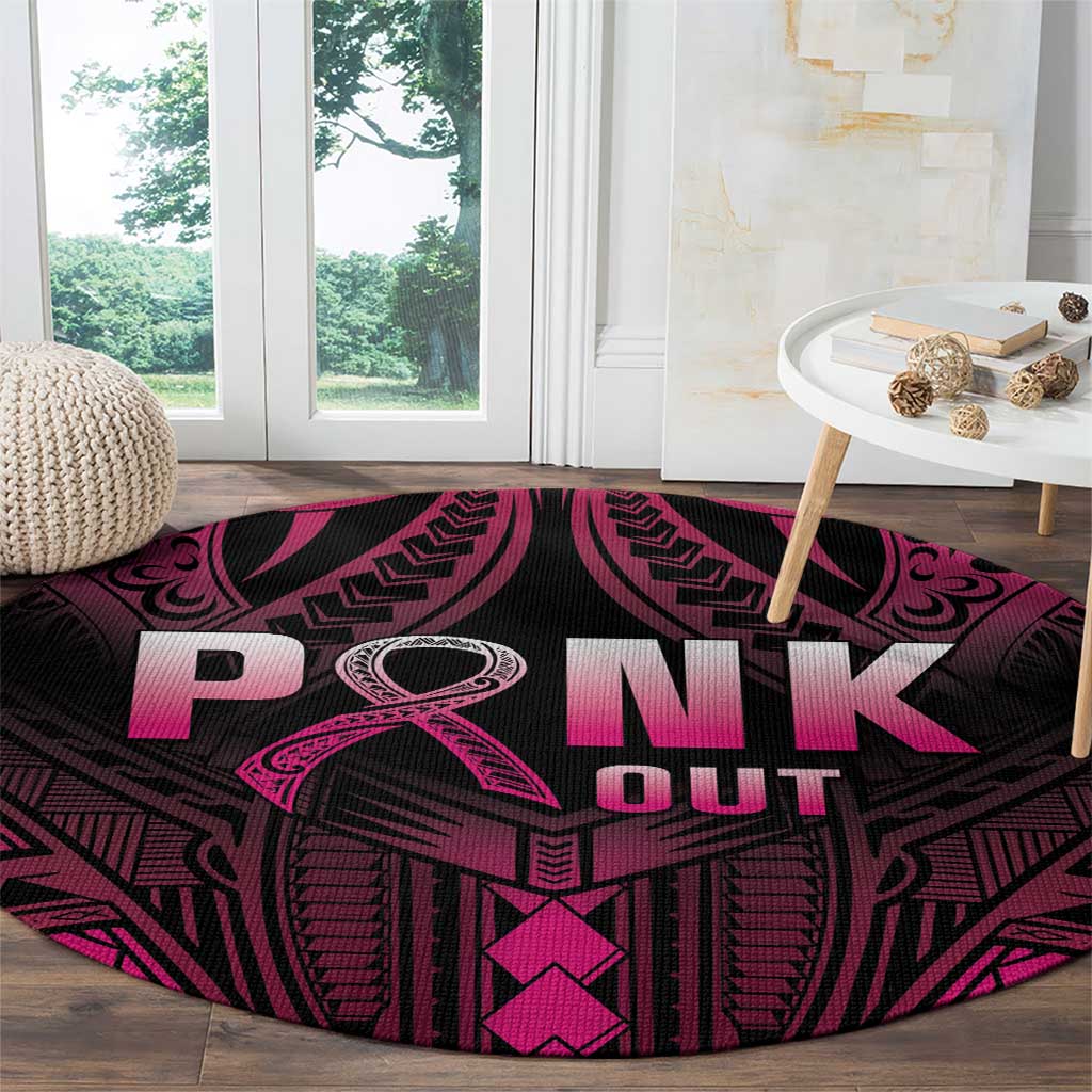 Breast Cancer Pink Out Round Carpet Polynesian Art Tattoo Black Version LT05 - Polynesian Pride