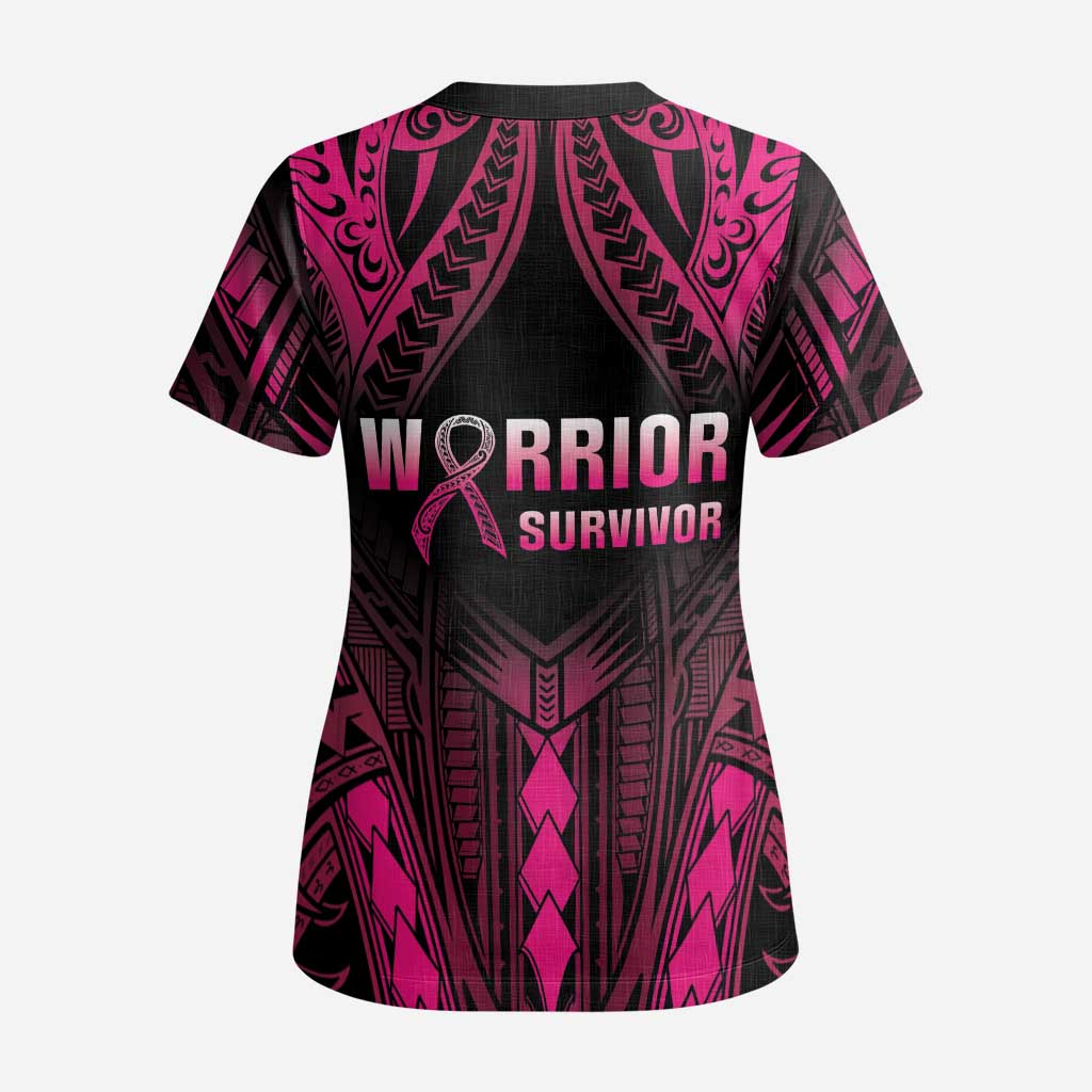 Breast Cancer Pink Out Scrub Top Polynesian Art Tattoo Black Version - Polynesian Pride
