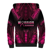 Breast Cancer Pink Out Sherpa Hoodie Polynesian Art Tattoo Black Version