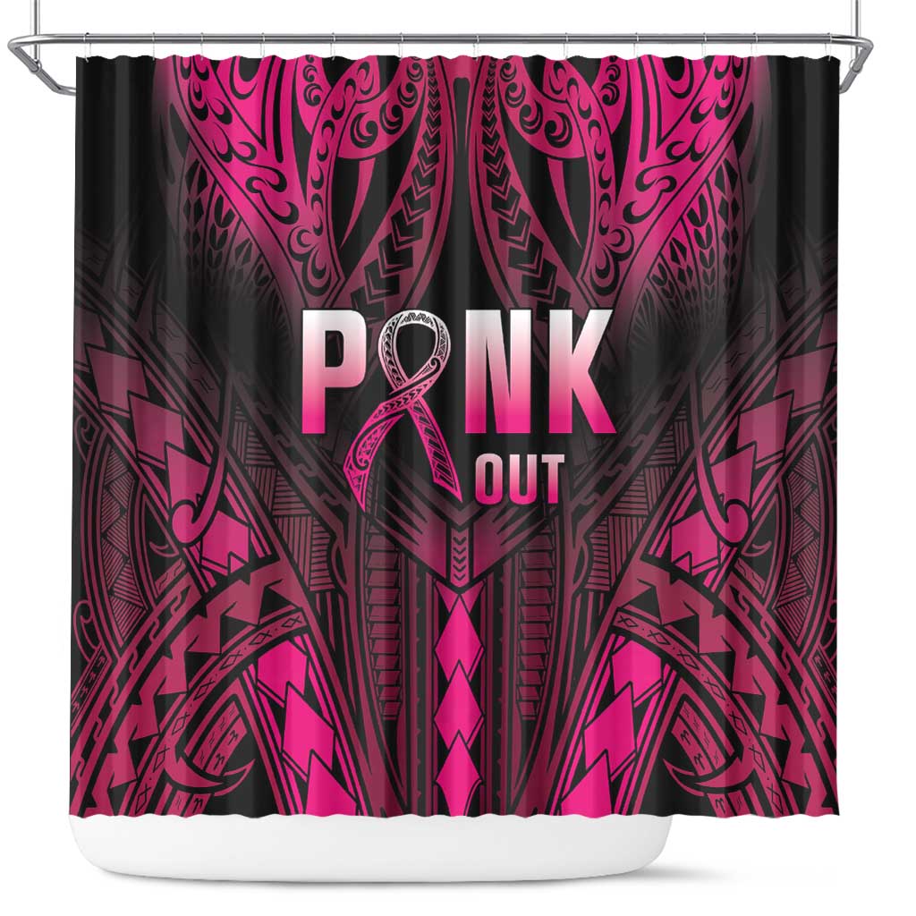 Breast Cancer Pink Out Shower Curtain Polynesian Art Tattoo Black Version LT05 Black - Polynesian Pride