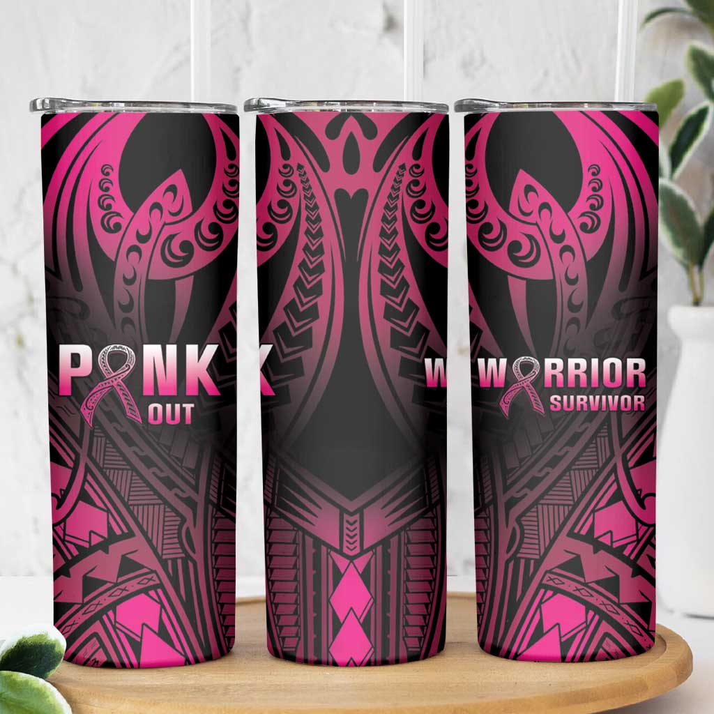 Breast Cancer Pink Out Skinny Tumbler Polynesian Art Tattoo Black Version