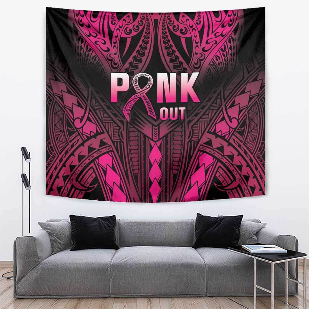Breast Cancer Pink Out Tapestry Polynesian Art Tattoo Black Version LT05 Black - Polynesian Pride