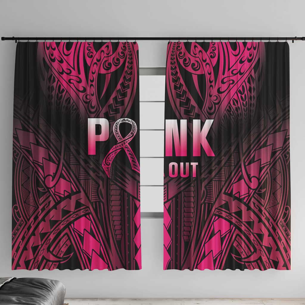 Breast Cancer Pink Out Window Curtain Polynesian Art Tattoo Black Version LT05 With Hooks Black - Polynesian Pride