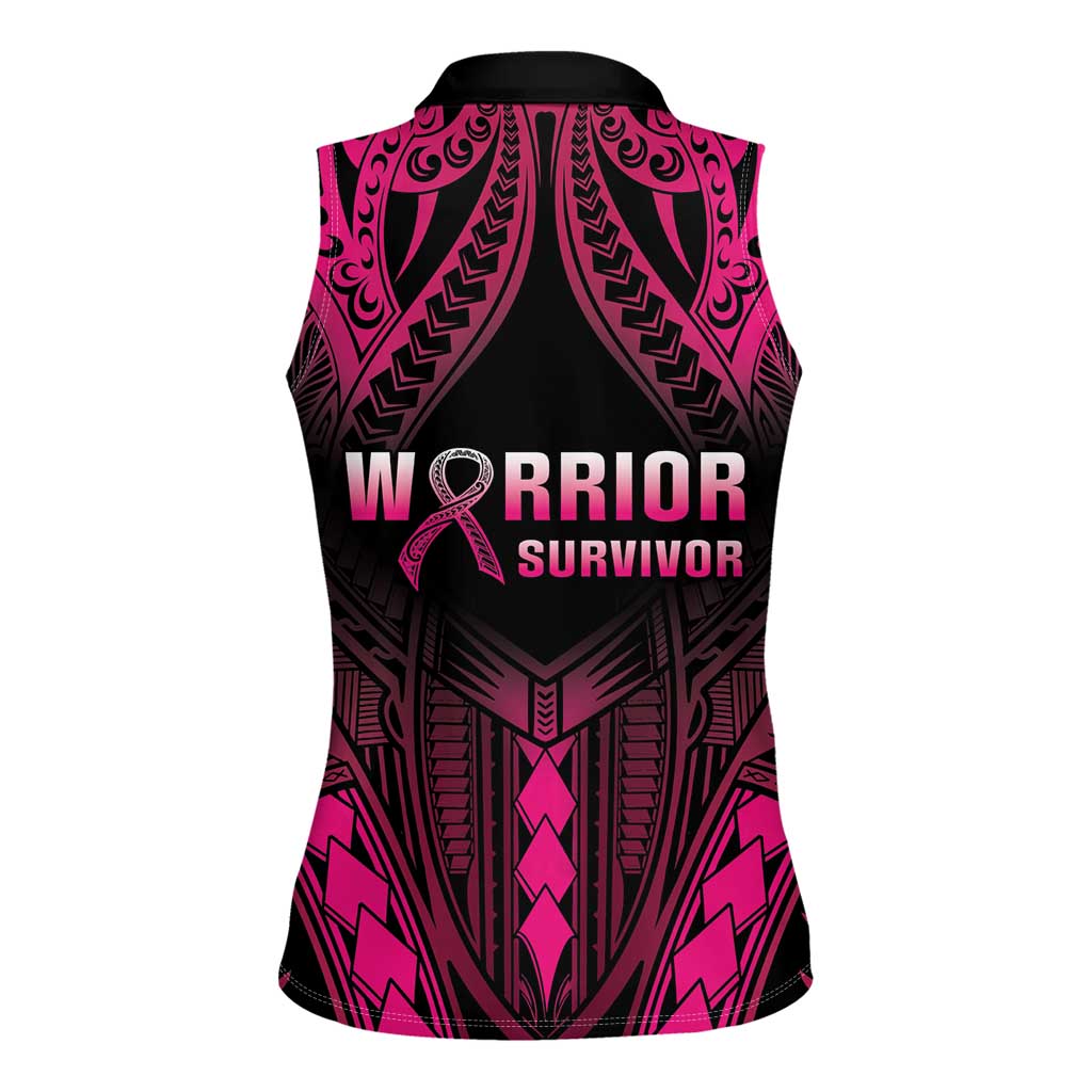 Breast Cancer Pink Out Women Sleeveless Polo Shirt Polynesian Art Tattoo Black Version
