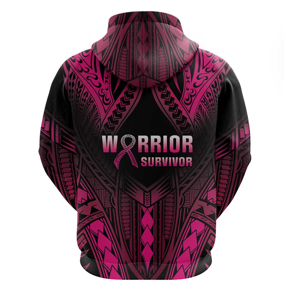 Breast Cancer Pink Out Zip Hoodie Polynesian Art Tattoo Black Version