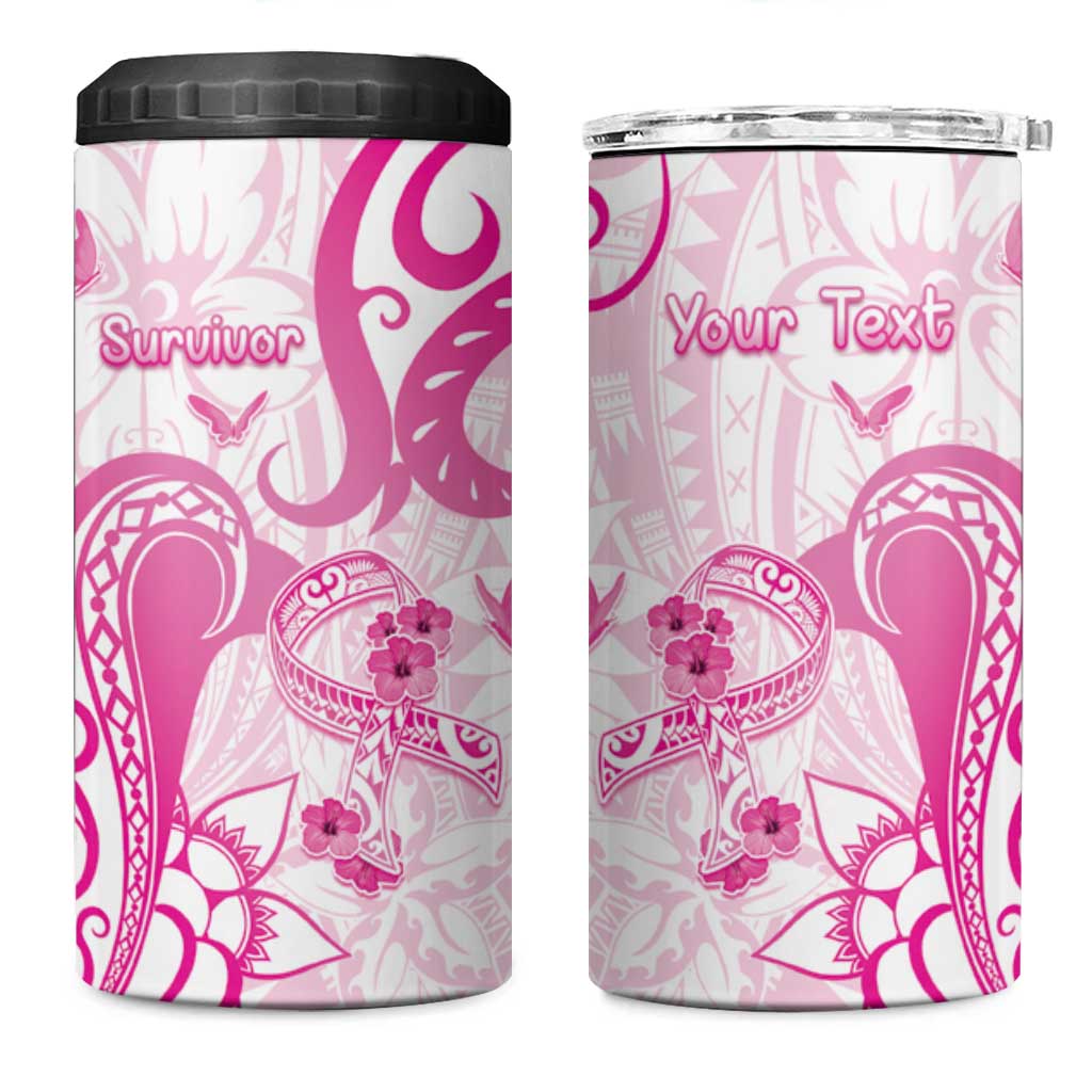Personalised Breast Cancer Awareness 4 in 1 Can Cooler Tumbler Ribbon Polynesian Pattern White Version LT05 One Size: 16 oz White - Polynesian Pride