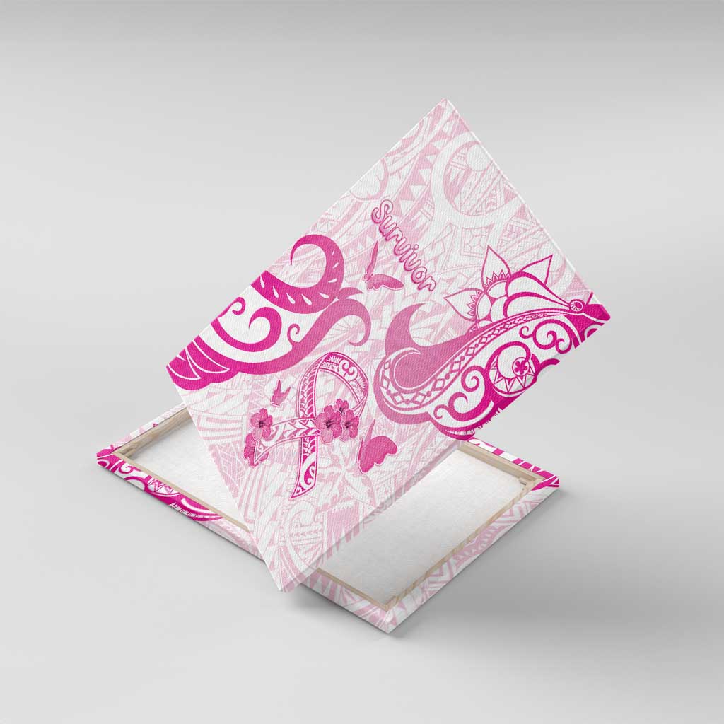 Breast Cancer Awareness Canvas Wall Art Ribbon Polynesian Pattern White Version