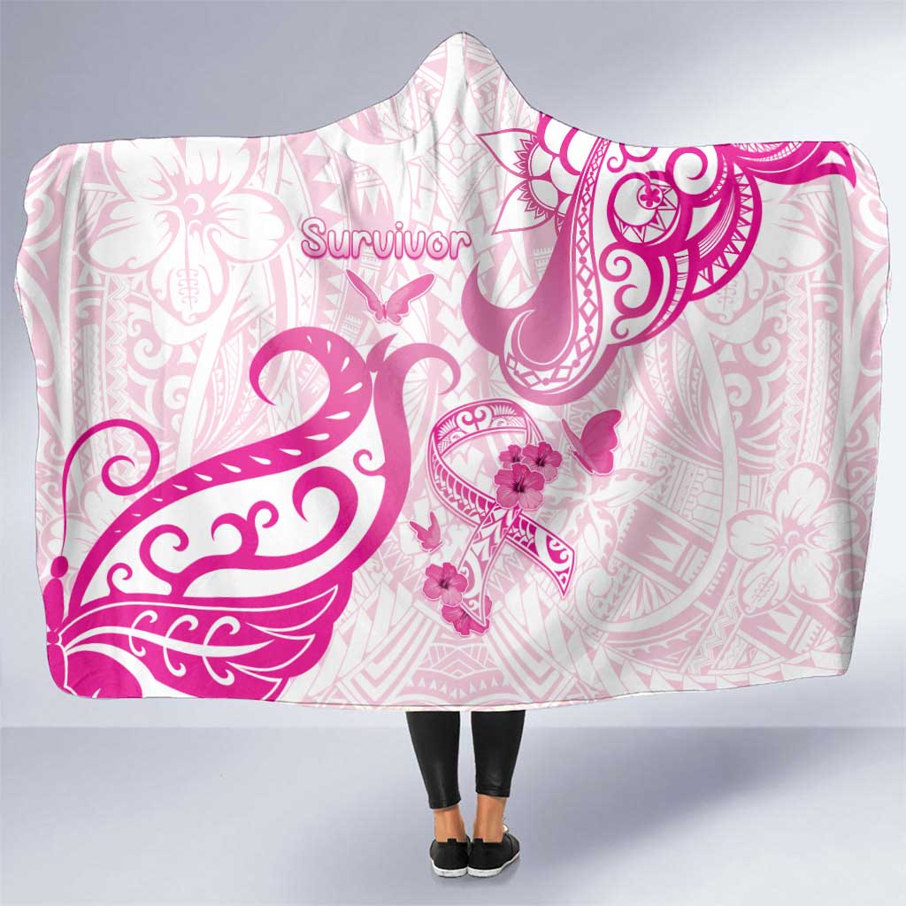 Breast Cancer Awareness Hooded Blanket Ribbon Polynesian Pattern White Version LT05 One Size White - Polynesian Pride