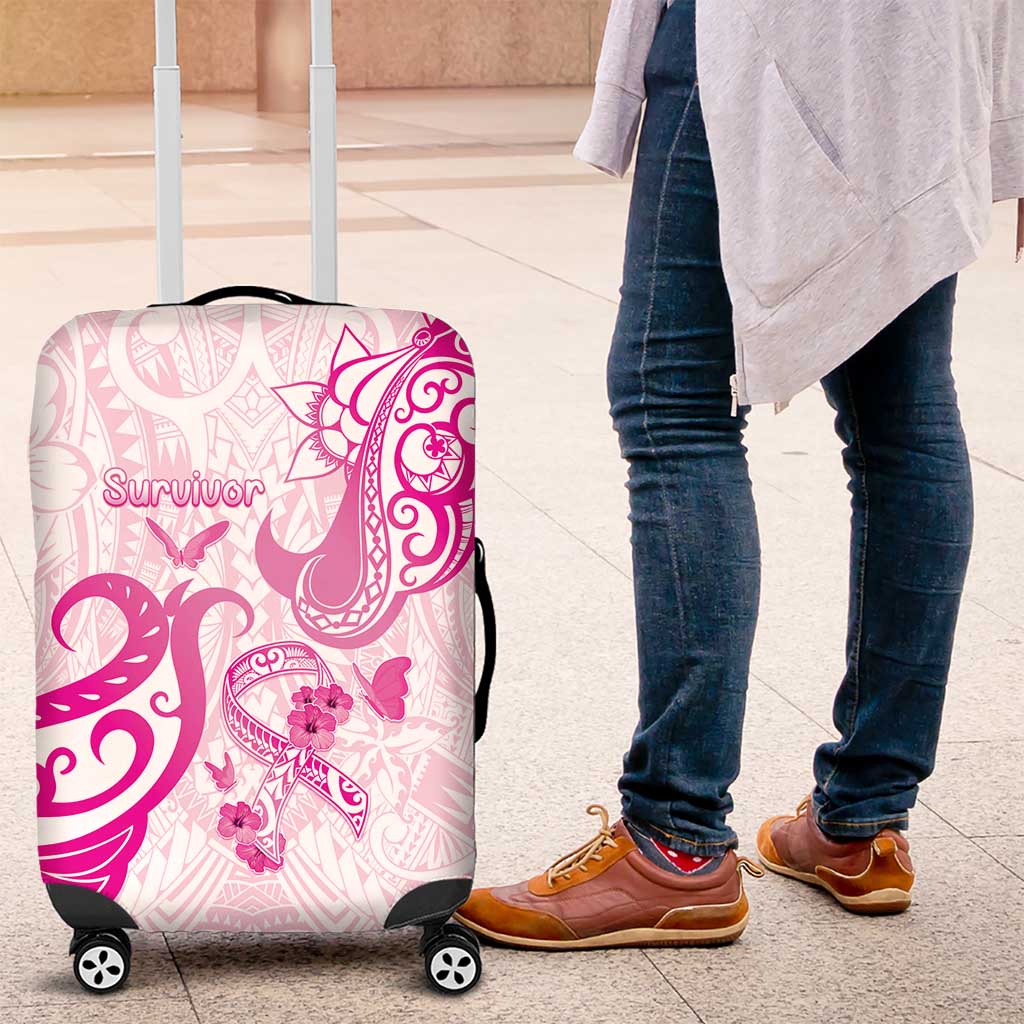 Breast Cancer Awareness Luggage Cover Ribbon Polynesian Pattern White Version LT05 White - Polynesian Pride