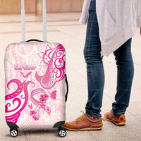 Breast Cancer Awareness Luggage Cover Ribbon Polynesian Pattern White Version