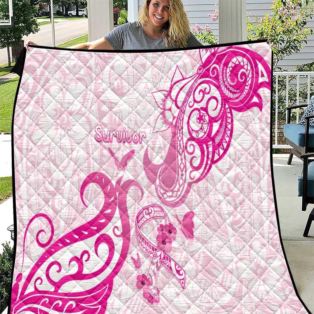 Breast Cancer Awareness Quilt Ribbon Polynesian Pattern White Version LT05 White - Polynesian Pride