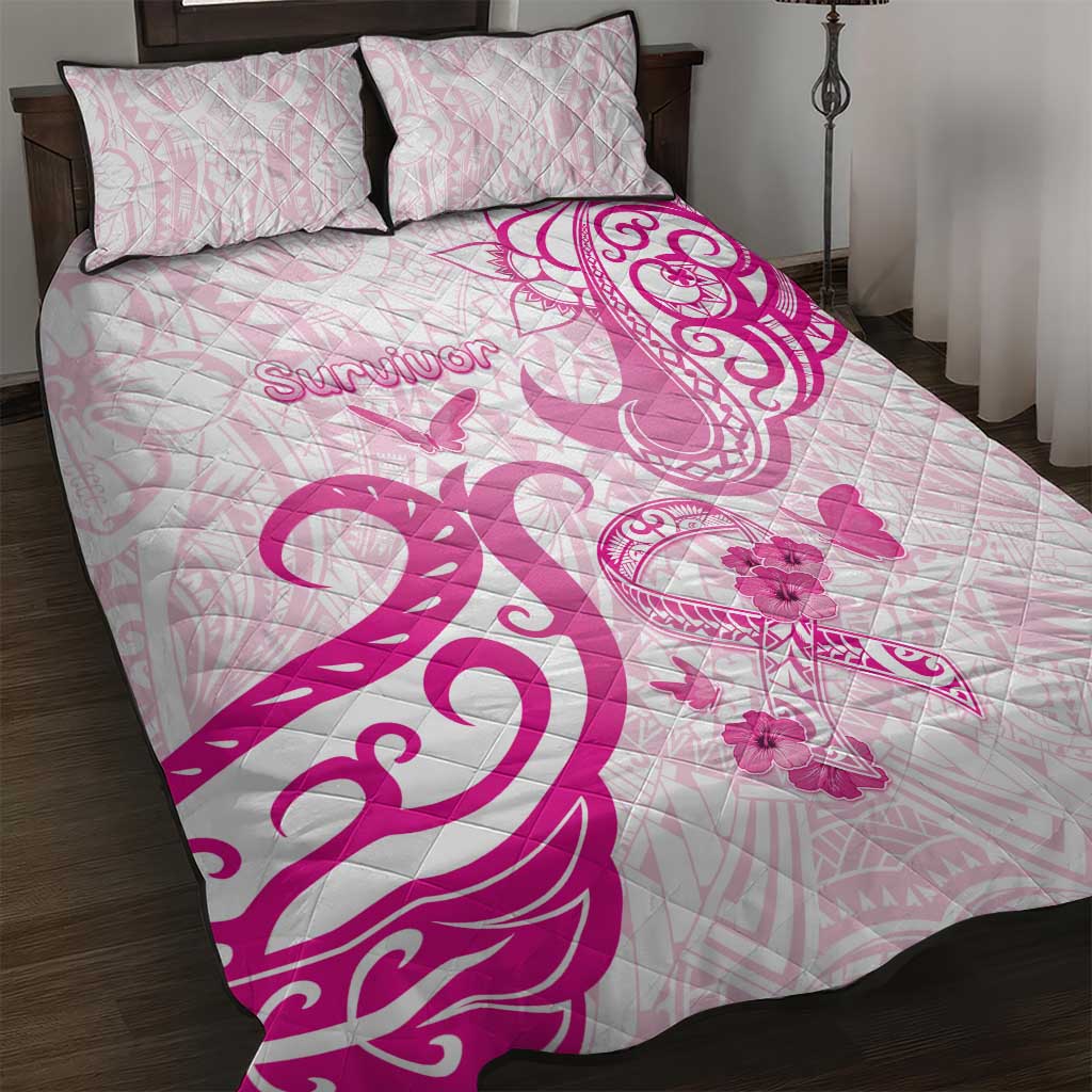 Breast Cancer Awareness Quilt Bed Set Ribbon Polynesian Pattern White Version LT05 White - Polynesian Pride