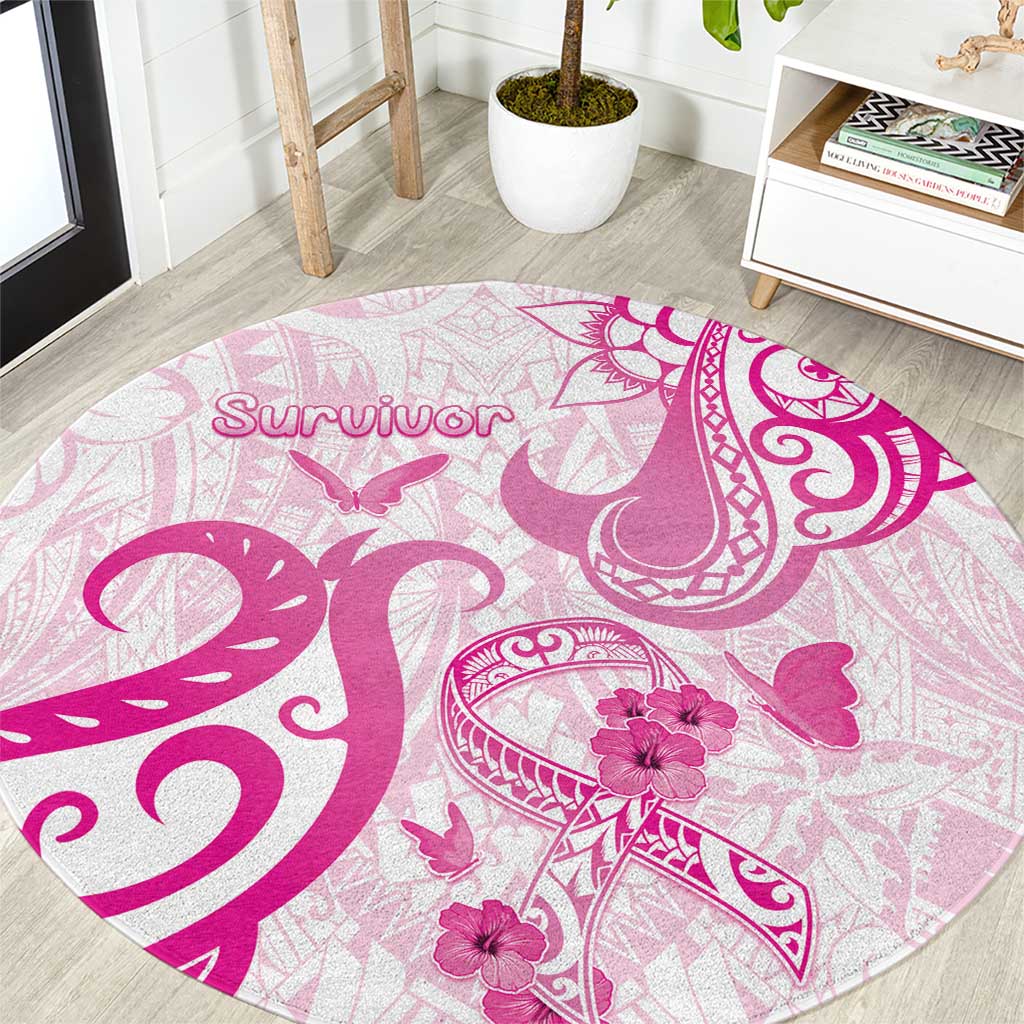 Breast Cancer Awareness Round Carpet Ribbon Polynesian Pattern White Version LT05 White - Polynesian Pride