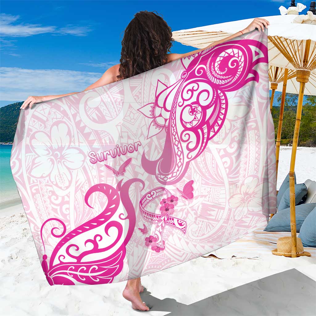Breast Cancer Awareness Sarong Ribbon Polynesian Pattern White Version LT05 One Size 44 x 66 inches White - Polynesian Pride