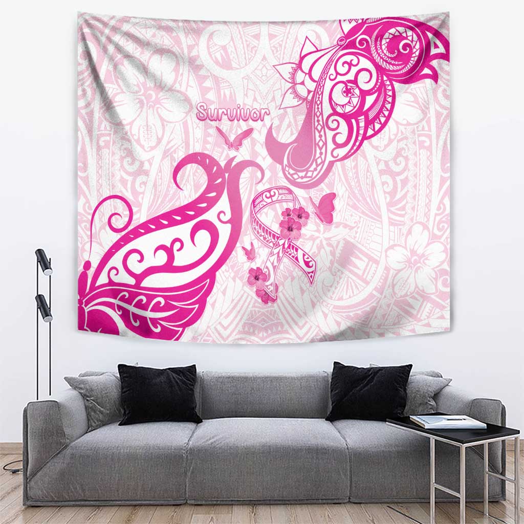 Breast Cancer Awareness Tapestry Ribbon Polynesian Pattern White Version LT05 White - Polynesian Pride