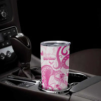Personalised Breast Cancer Awareness Tumbler Cup Ribbon Polynesian Pattern White Version