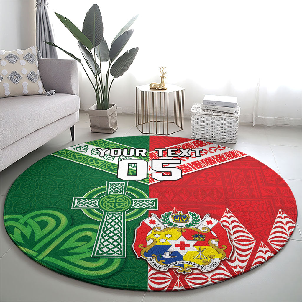 Tonga Ireland Rugby Custom Round Carpet Ikale Tahi With Shamrocks Together