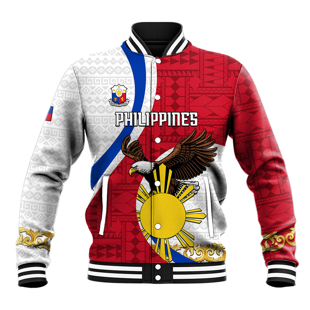 Personalized Philippines Baseball Jacket The Eight-Rayed Sun Bald Eagle Polynesian Pattern LT05 Unisex Red - Polynesian Pride