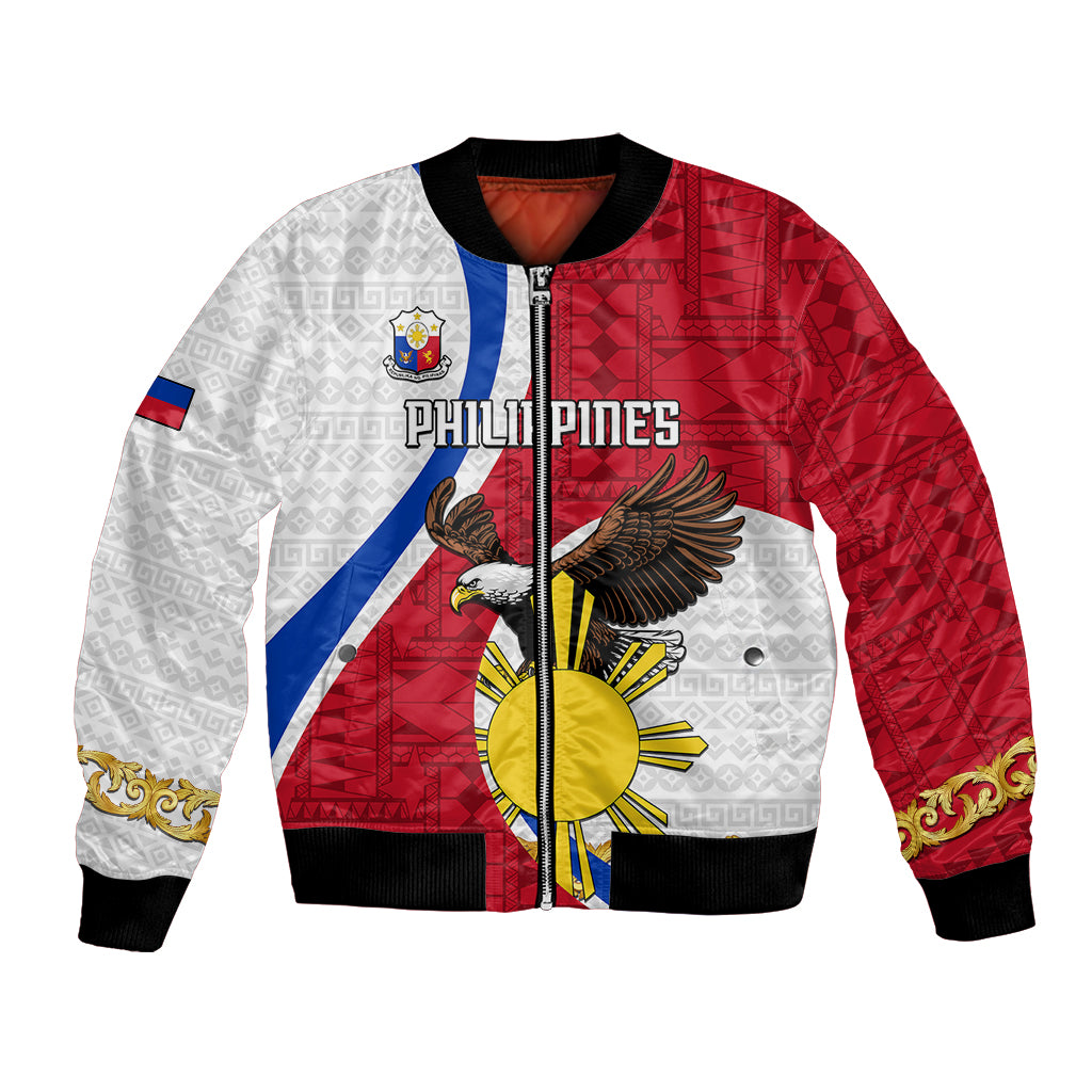 Personalized Philippines Bomber Jacket The Eight-Rayed Sun Bald Eagle Polynesian Pattern LT05 Unisex Red - Polynesian Pride
