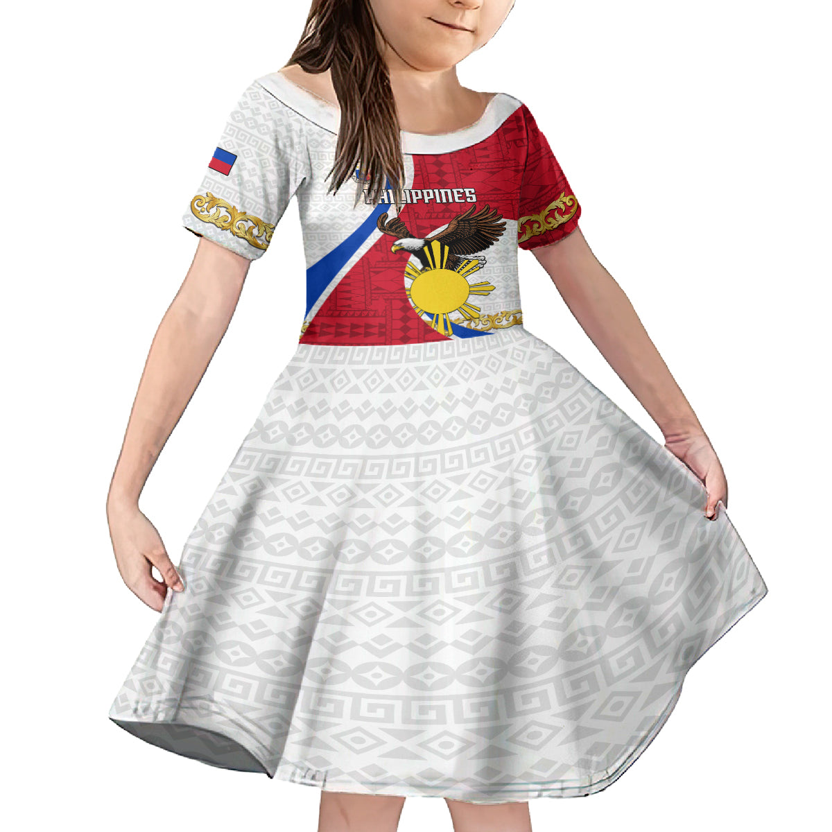 Personalized Philippines Family Matching Summer Maxi Dress and Hawaiian Shirt The Eight-Rayed Sun Bald Eagle Polynesian Pattern LT05 Daughter's Dress Red - Polynesian Pride