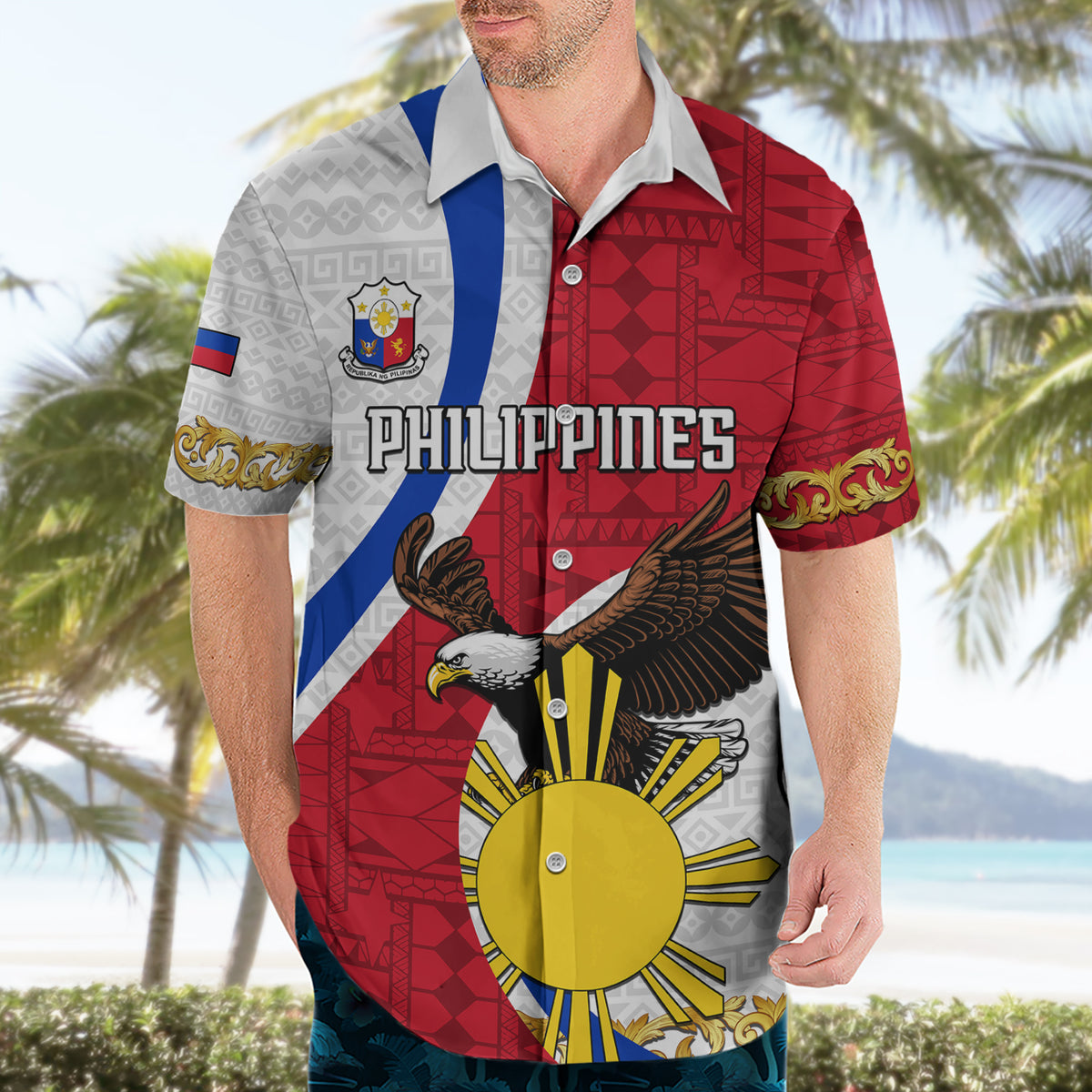 personalized-philippines-hawaiian-shirt-the-eight-rayed-sun-bald-eagle-polynesian-pattern