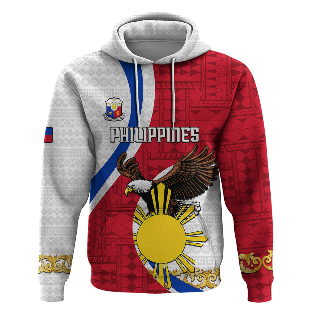 Personalized Philippines Hoodie The Eight-Rayed Sun Bald Eagle Polynesian Pattern LT05 Red - Polynesian Pride