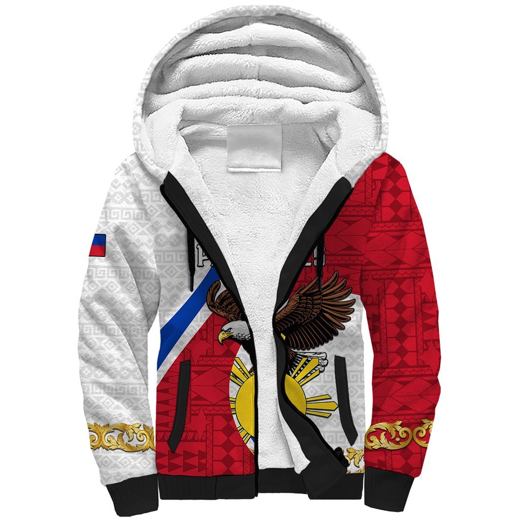 Personalized Philippines Sherpa Hoodie The Eight-Rayed Sun Bald Eagle Polynesian Pattern LT05 Unisex Red - Polynesian Pride