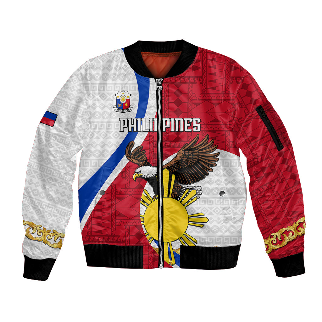 Personalized Philippines Sleeve Zip Bomber Jacket The Eight-Rayed Sun Bald Eagle Polynesian Pattern LT05 Unisex Red - Polynesian Pride