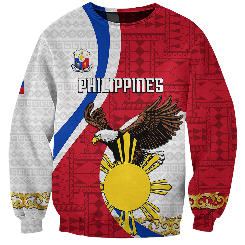 Personalized Philippines Sweatshirt The Eight-Rayed Sun Bald Eagle Polynesian Pattern LT05 Unisex Red - Polynesian Pride