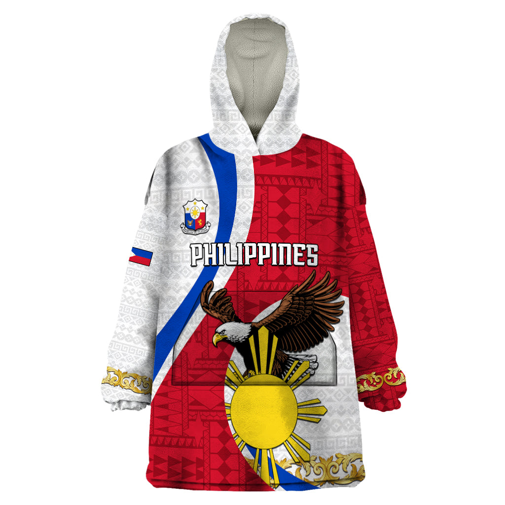 Personalized Philippines Wearable Blanket Hoodie The Eight-Rayed Sun Bald Eagle Polynesian Pattern LT05 One Size Red - Polynesian Pride