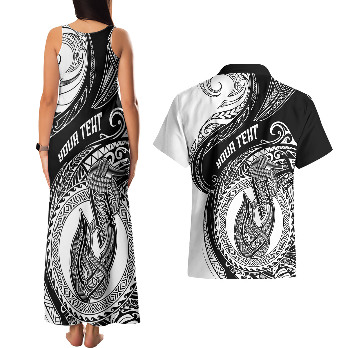 Personalized Go Fishing Couples Matching Tank Maxi Dress and Hawaiian Shirt Polynesian Pattern LT05 - Polynesian Pride