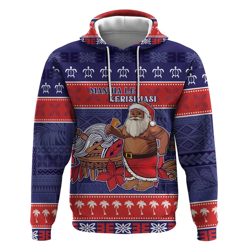Samoa Christmas Hoodie Samoan Santa Claus Manuia Le Kerisimasi LT05 Pullover Hoodie Blue - Polynesian Pride