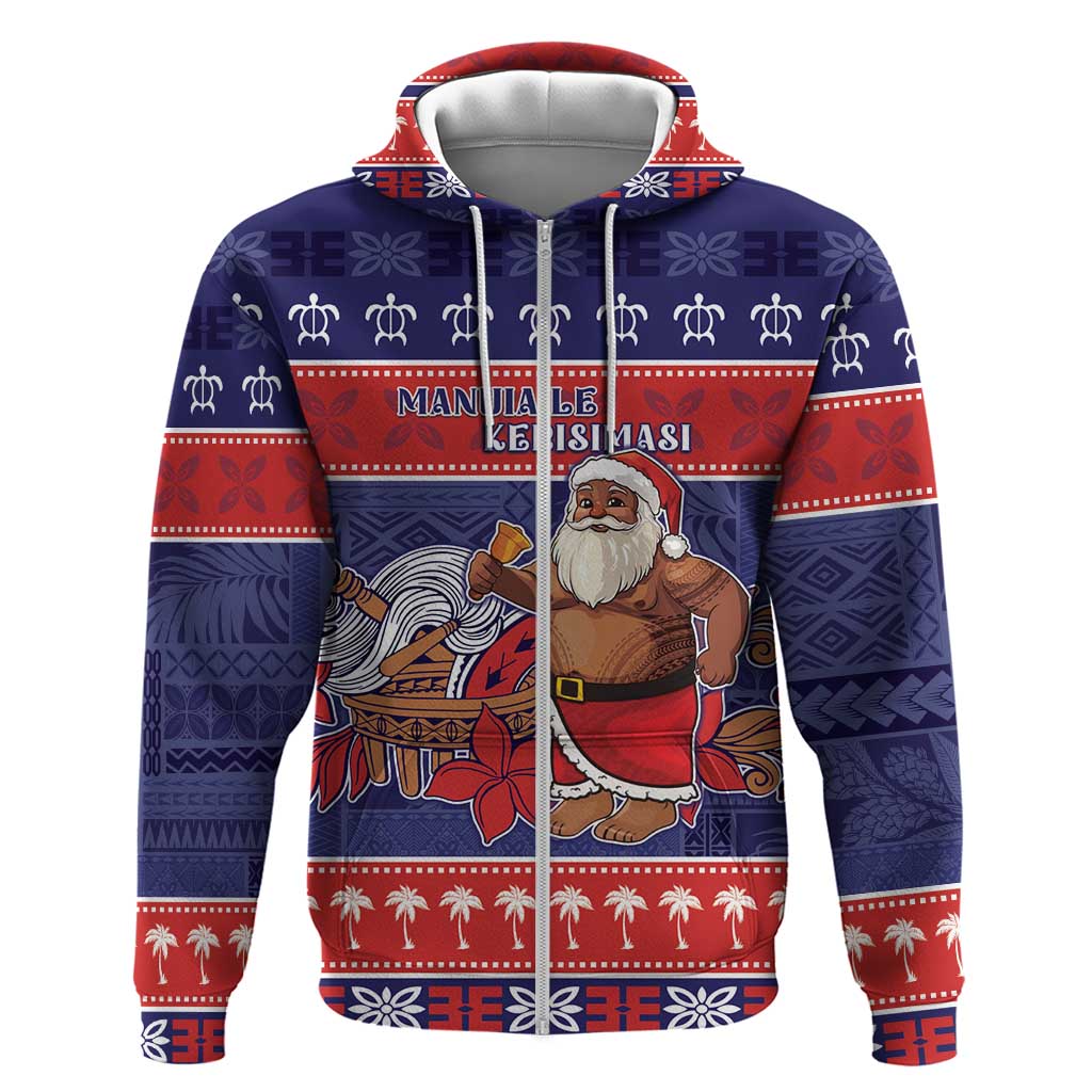 Samoa Christmas Hoodie Samoan Santa Claus Manuia Le Kerisimasi LT05 Zip Hoodie Blue - Polynesian Pride