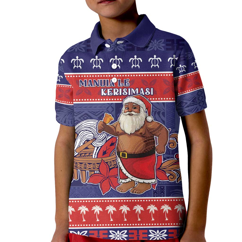 Samoa Christmas Kid Polo Shirt Samoan Santa Claus Manuia Le Kerisimasi LT05 Kid Blue - Polynesian Pride
