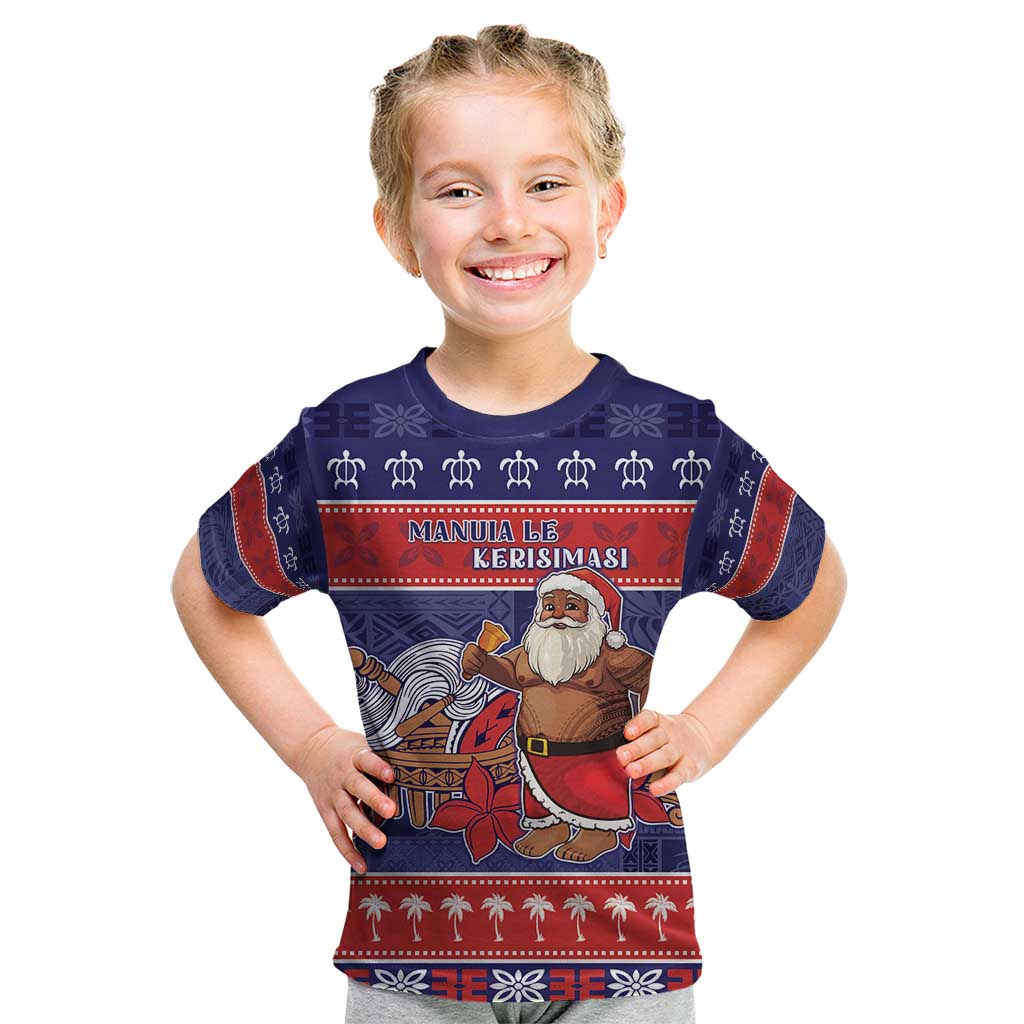 Samoa Christmas Kid T Shirt Samoan Santa Claus Manuia Le Kerisimasi LT05 Blue - Polynesian Pride