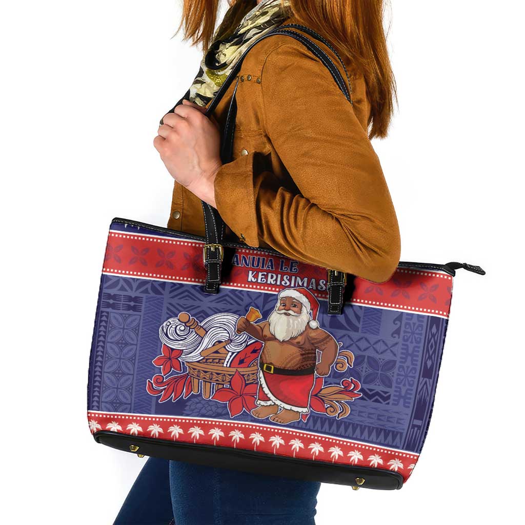 Samoa Christmas Leather Tote Bag Samoan Santa Claus Manuia Le Kerisimasi LT05 Blue - Polynesian Pride