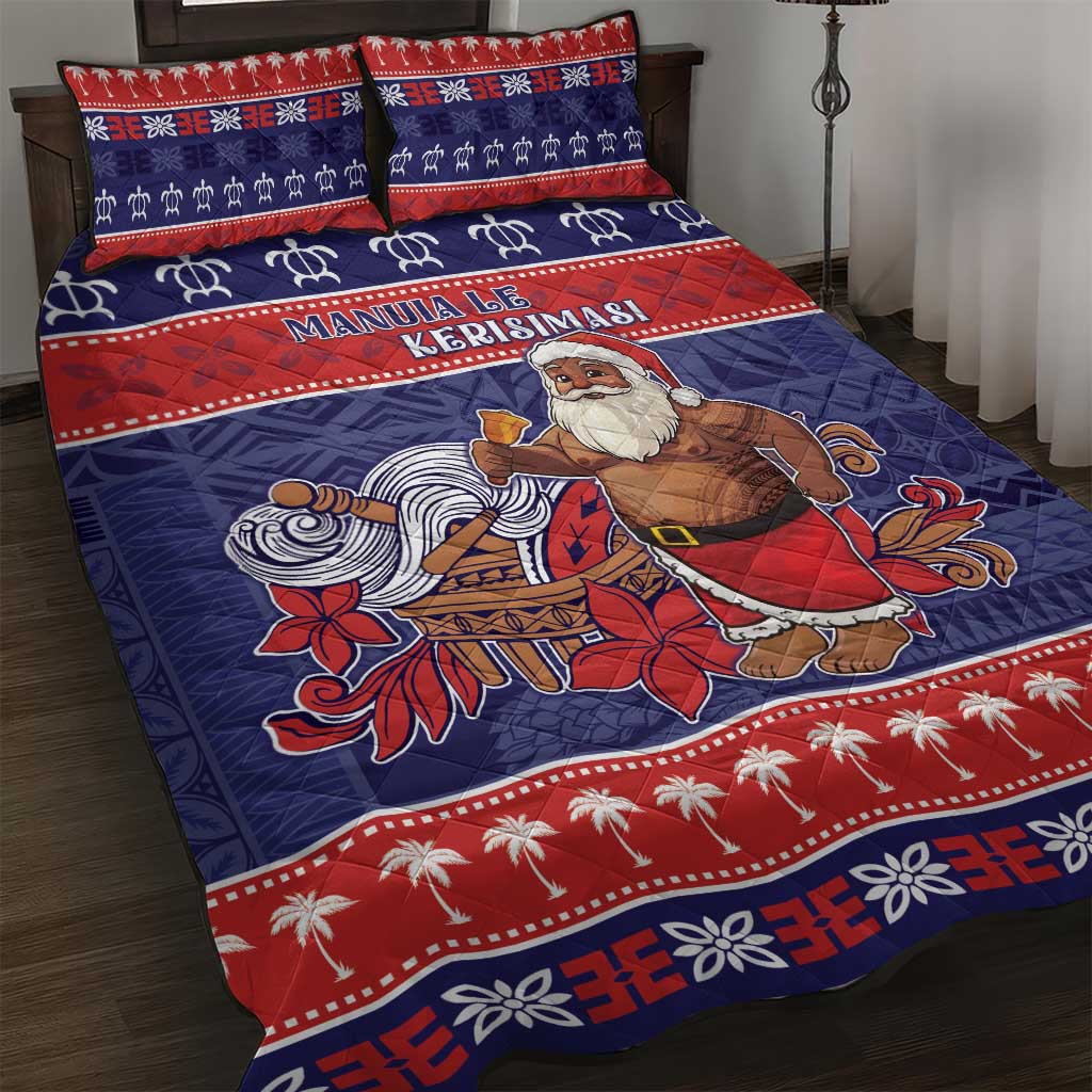 Samoa Christmas Quilt Bed Set Samoan Santa Claus Manuia Le Kerisimasi LT05 Blue - Polynesian Pride