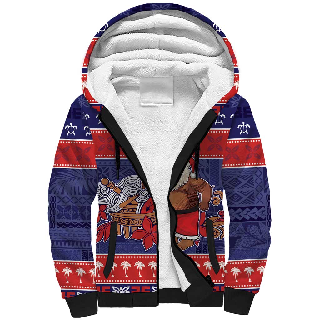 Samoa Christmas Sherpa Hoodie Samoan Santa Claus Manuia Le Kerisimasi LT05 Unisex Blue - Polynesian Pride