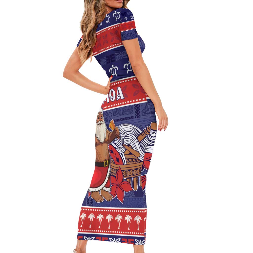 Samoa Christmas Short Sleeve Bodycon Dress Samoan Santa Claus Manuia Le Kerisimasi LT05 - Polynesian Pride