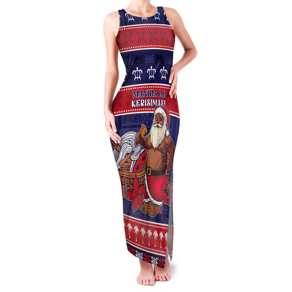 Samoa Christmas Tank Maxi Dress Samoan Santa Claus Manuia Le Kerisimasi LT05 Women Blue - Polynesian Pride