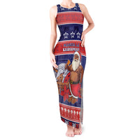 Samoa Christmas Tank Maxi Dress Samoan Santa Claus Manuia Le Kerisimasi LT05 Women Blue - Polynesian Pride
